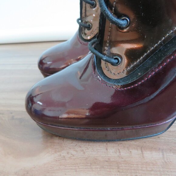 LANVIN River 2009 Collection Mirrored Patent Bronze Heel Platform Lace Up Shoes - Picture 3 of 15